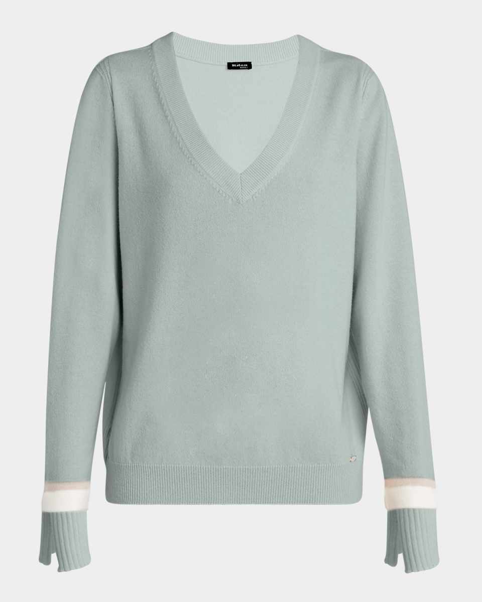 V-Neck Stripe Cuff Sweater